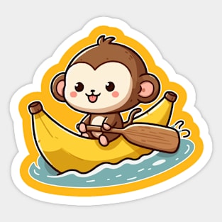 cute monkey on banana canoe Sticker